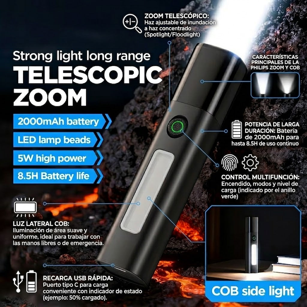 LINTERNA PHILIPS-DE ALTO LUMEN COB CON FUNCION DE ILUMINACION LATERAL