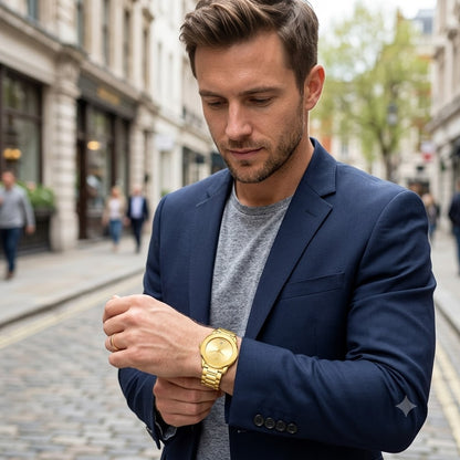 RELOJ DORADO MINIMALISTA-ELEGANCIA ATEMPORAL CON UN ACABADO PREMIUN