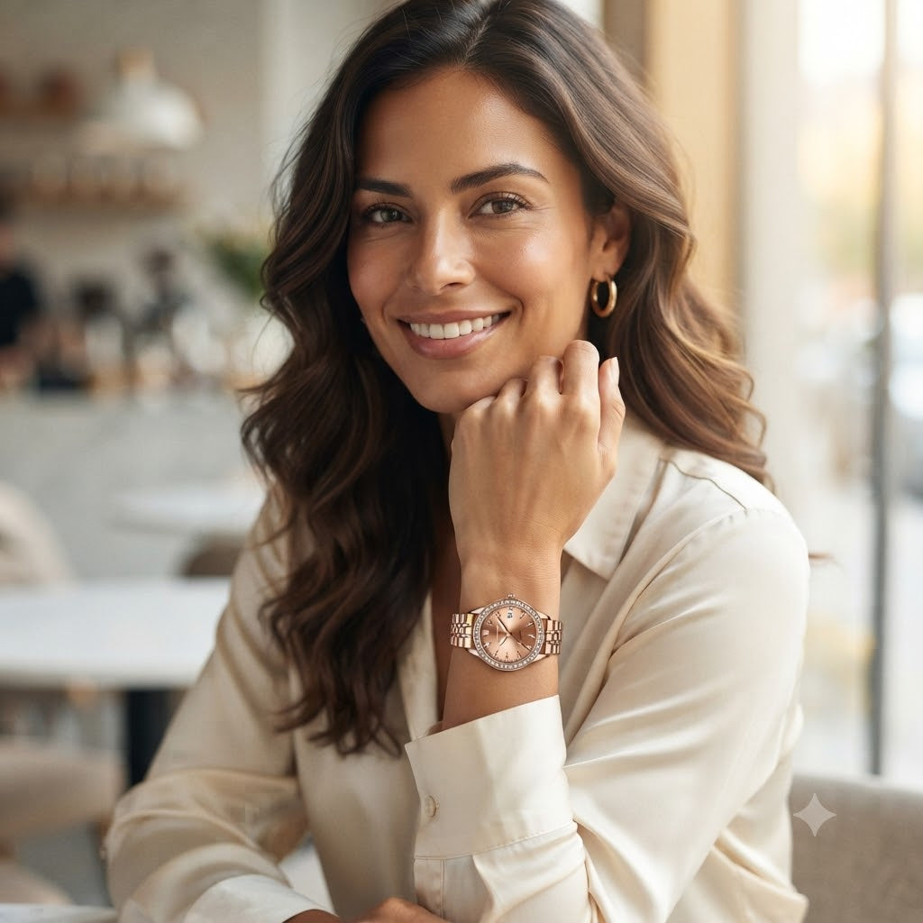 RELOJ ORO ROSE-BRILLA CON UN DISEÑO EXCLUSIVO DE ROBA MIRADAS