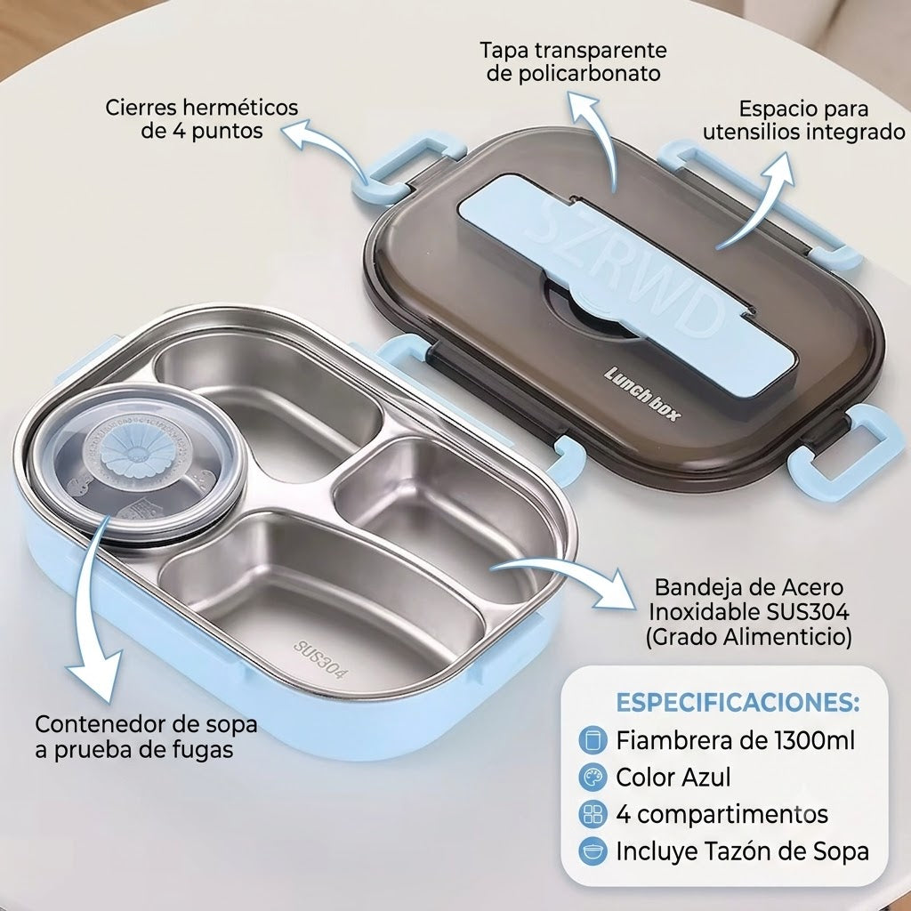 LONCHERA TERMICA-ACERO INOXIDABLE CON CIERRE HERMETICO Y DISEÑO ANTIFUGAS