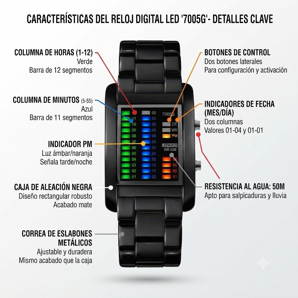 RELOJ BINARIO-DISEÑO FUTURISTA CON PANTALLA LED DE COLORES QUE ROBA MIRADAS