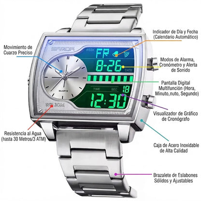 RELOJ MULTIFUNCIONAL CUADRADO-COMBINACION PERFECTA ENTRE , TECNOLOGIA Y Y PRECISION