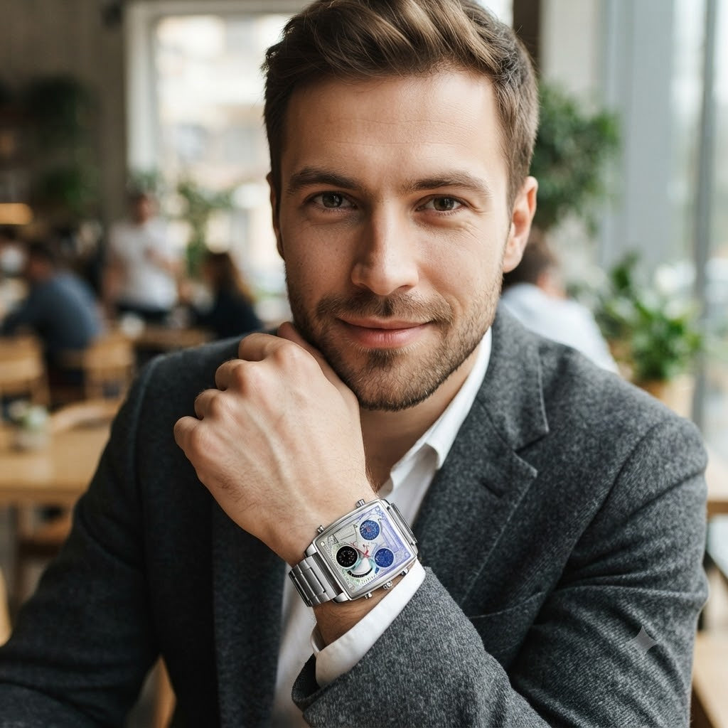 RELOJ ANALOGICO-DISEÑO CUADRADO PREMIUM CON DOBLE PANTALLA, DESTACA SIN DECIR NADA