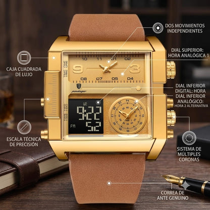 RELOJ CON DOBLE PANTALLA-DISEÑO ROBUSTO CON UN ACABDO DE LUJO INIGUALABLE